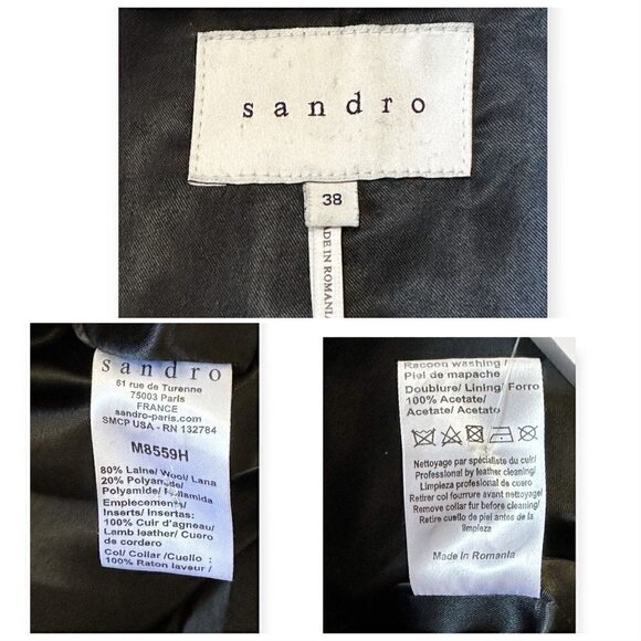 Sandro Paris Wool Blend Hooded Pea Coat, navy blue,  Size 38EU/US6 - Picture 13 of 16